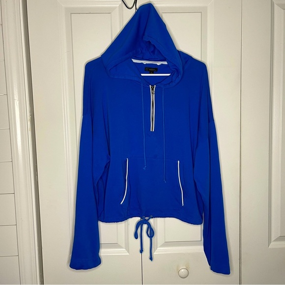 J. Crew Size Large Magic Rinse™ Cropped Drawstring Hoodie Blue Tidewater Womens - Picture 1 of 8